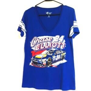Chase Elliott Racing 24 Womens Sz M Blue V-neck Short Sleeve Graphic Tee Shirt